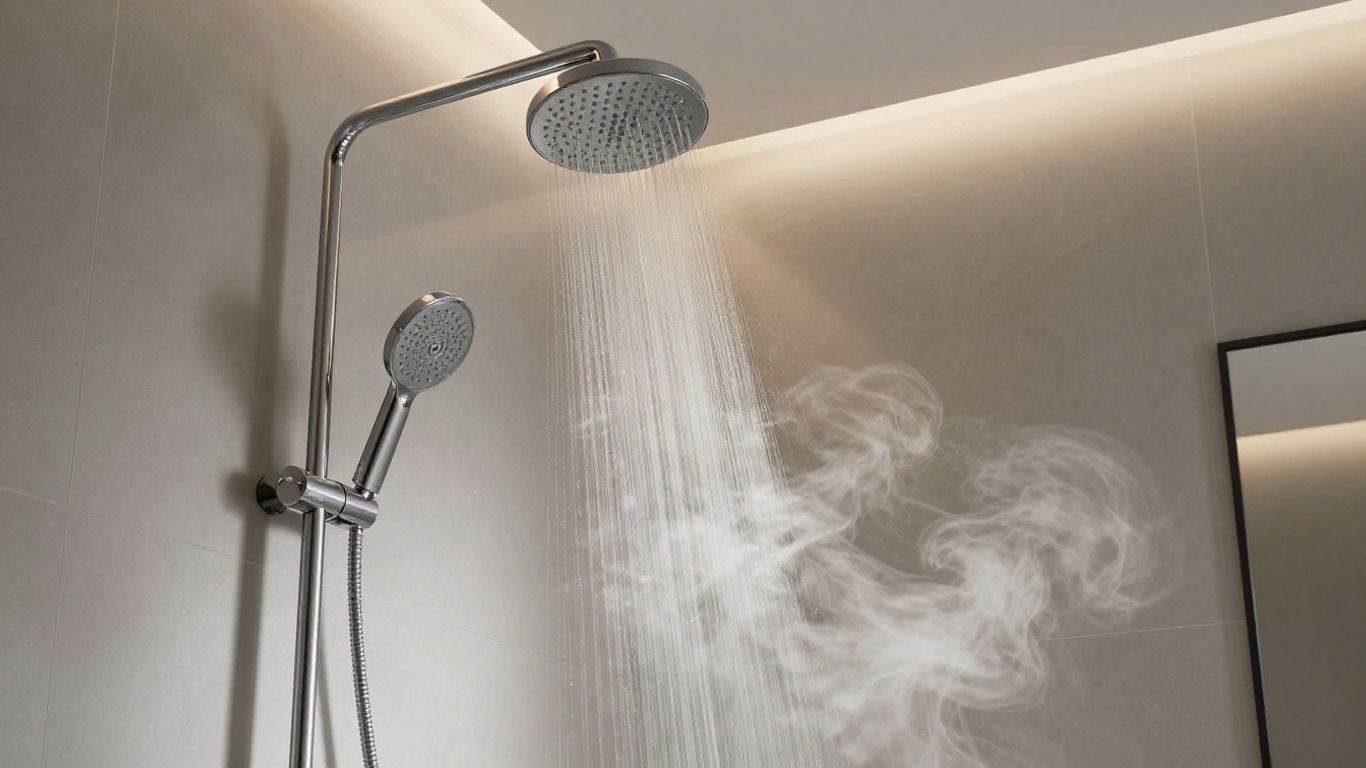 Luxury shower system in a modern spa-like bathroom.