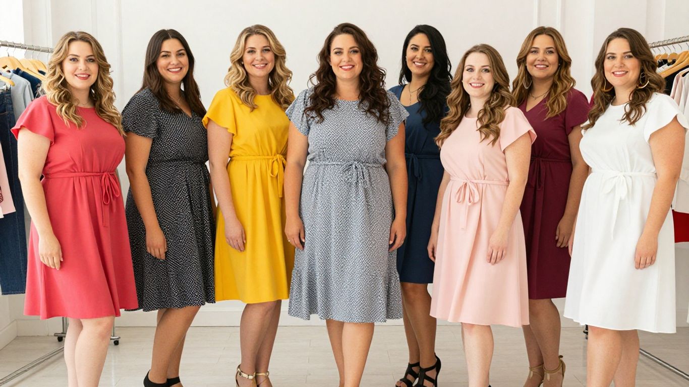 Plus size women in comfortable A-line dresses.