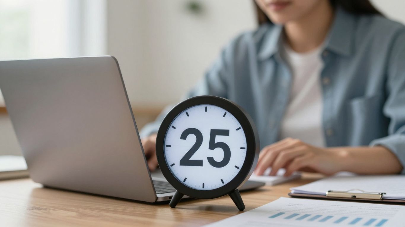 Person working intently with a 25-minute timer.