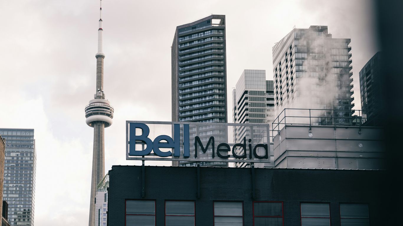 Toronto skyline with cn tower and bell media sign