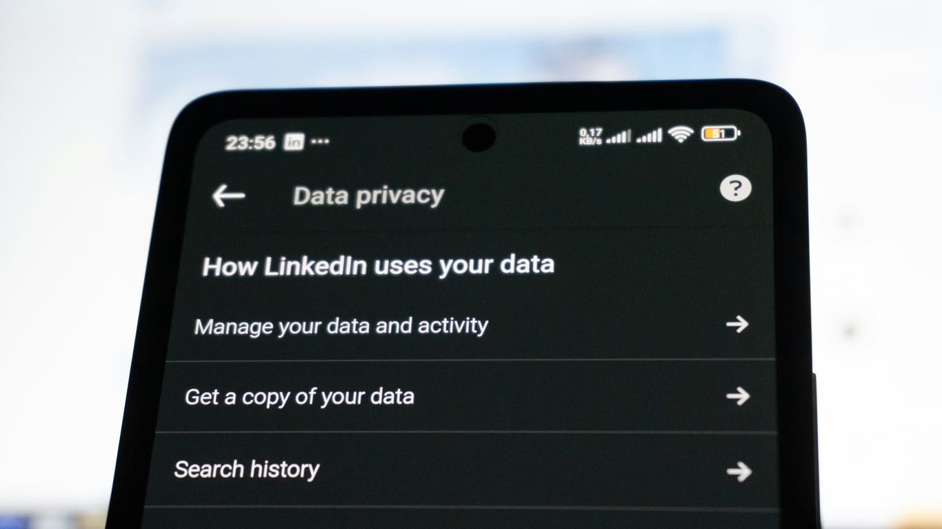 Linkedin data privacy settings on a smartphone screen