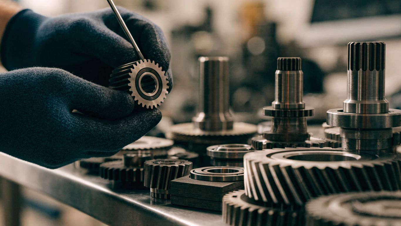 Gearbox components arranged for inspection