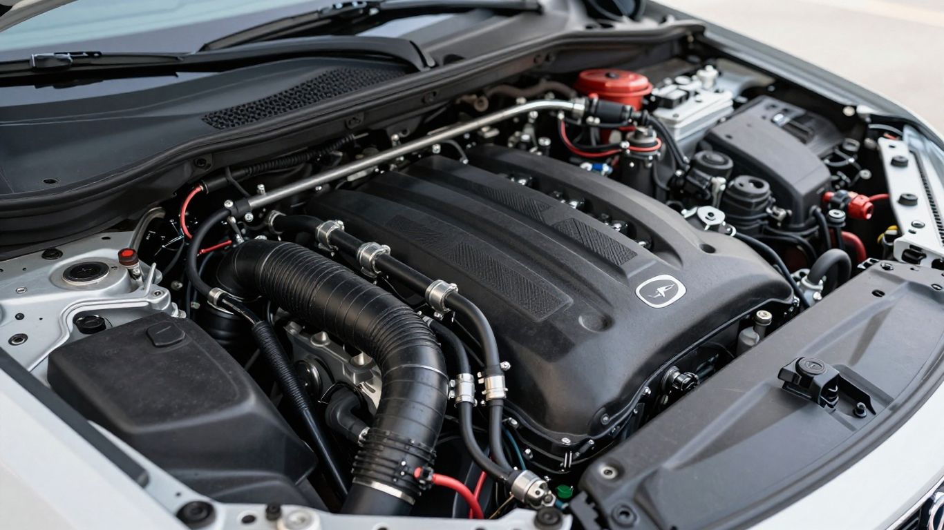A close engine view showcasing mechanical complexity