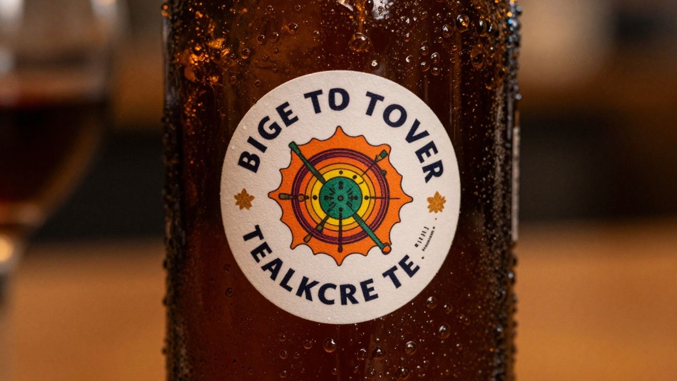Certification stickers on a beer bottle