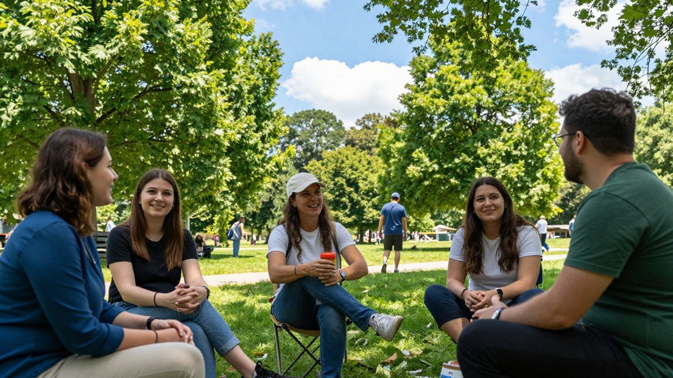 People connecting in a park setting.