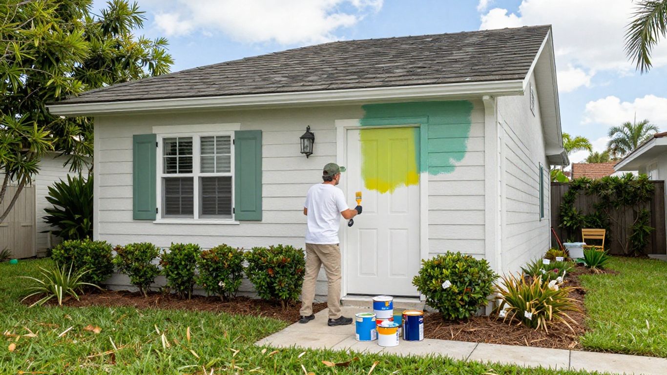 House exterior painting in progress, North Boca Raton, California.