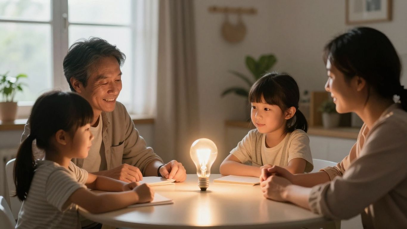 Familia eligiendo la tarifa de luz adecuada para ahorrar.