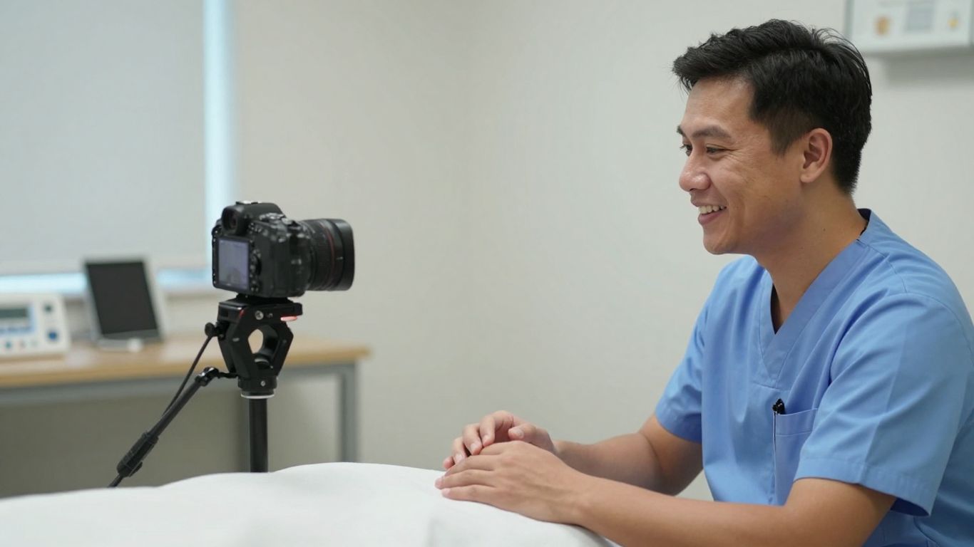 Healthcare practitioner recording an educational clinic video