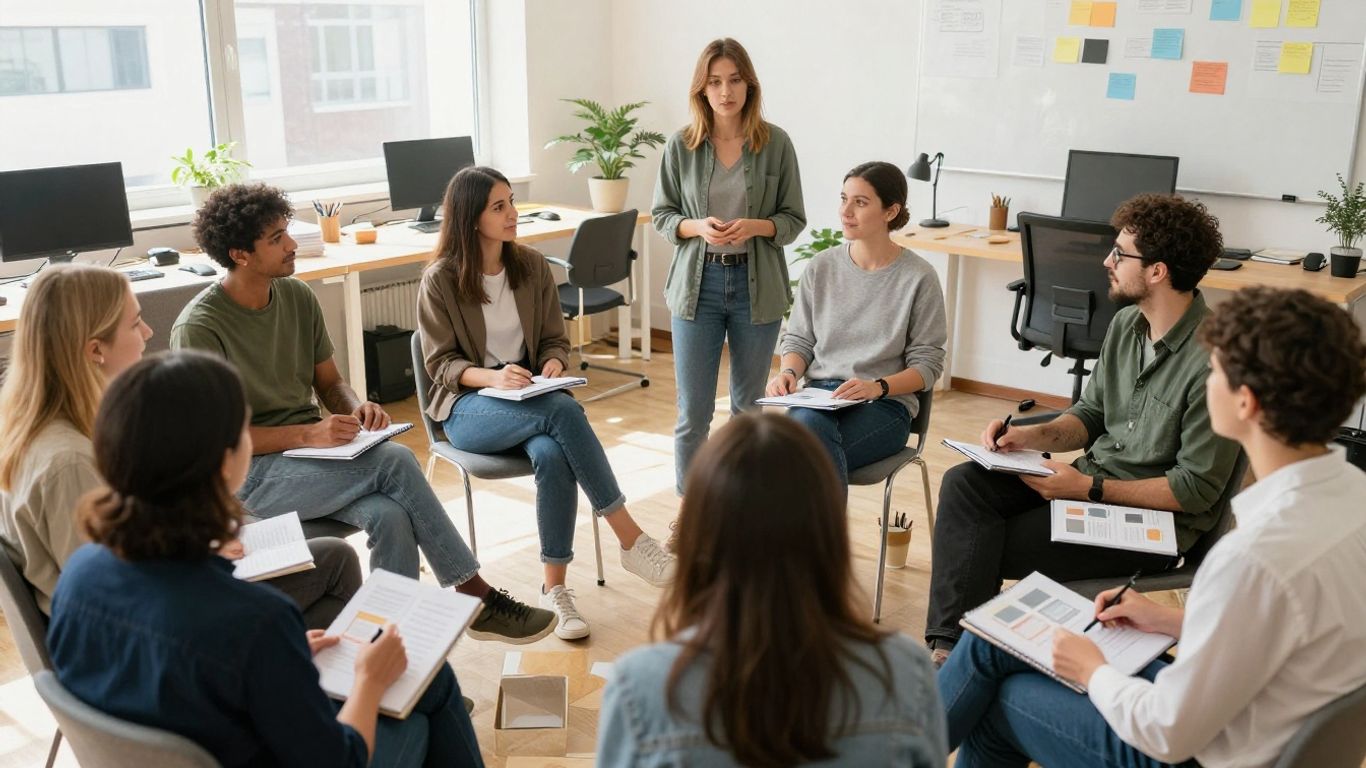 Colleagues practicing communication in a workshop