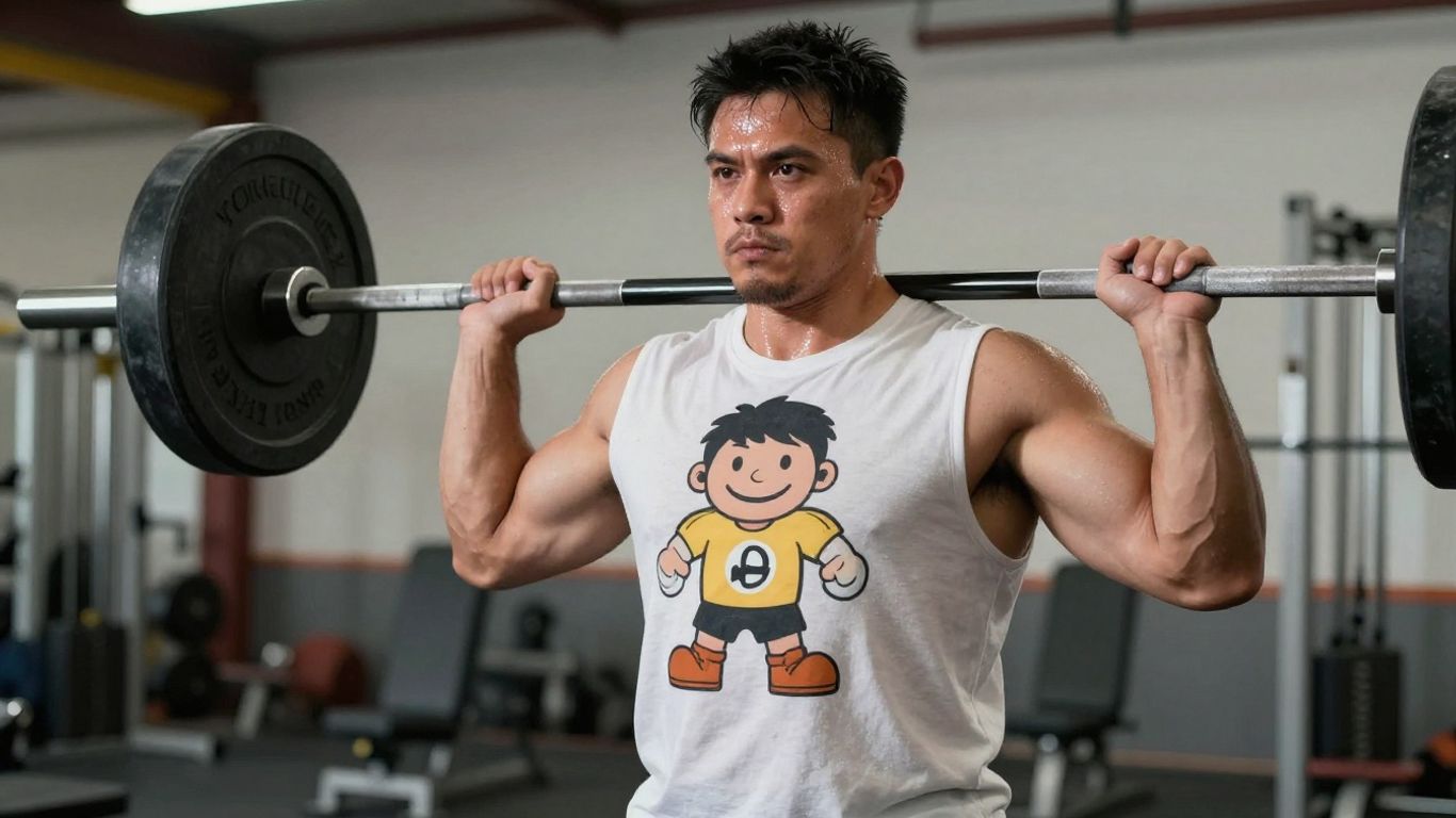 Man in funny gym shirt lifting weights