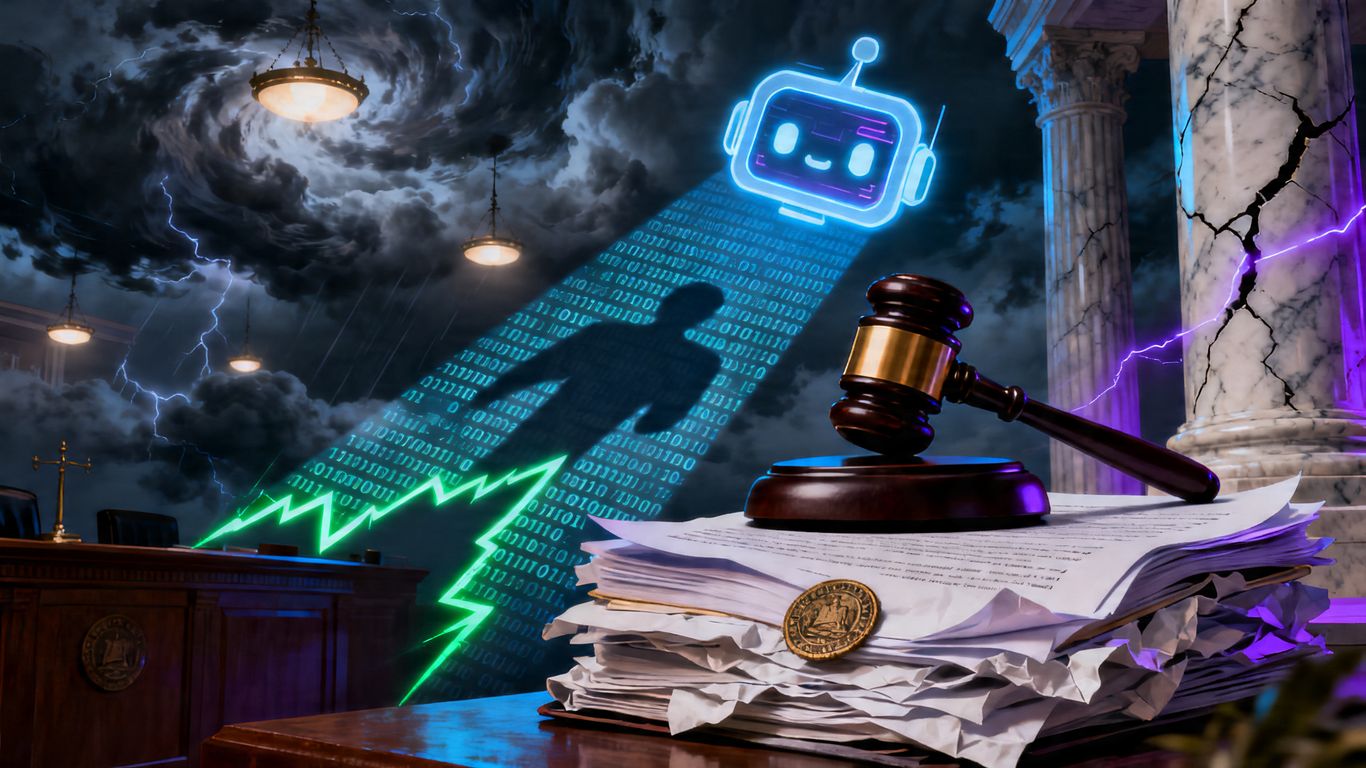 Gavel and AI chatbot interface in a legal setting.