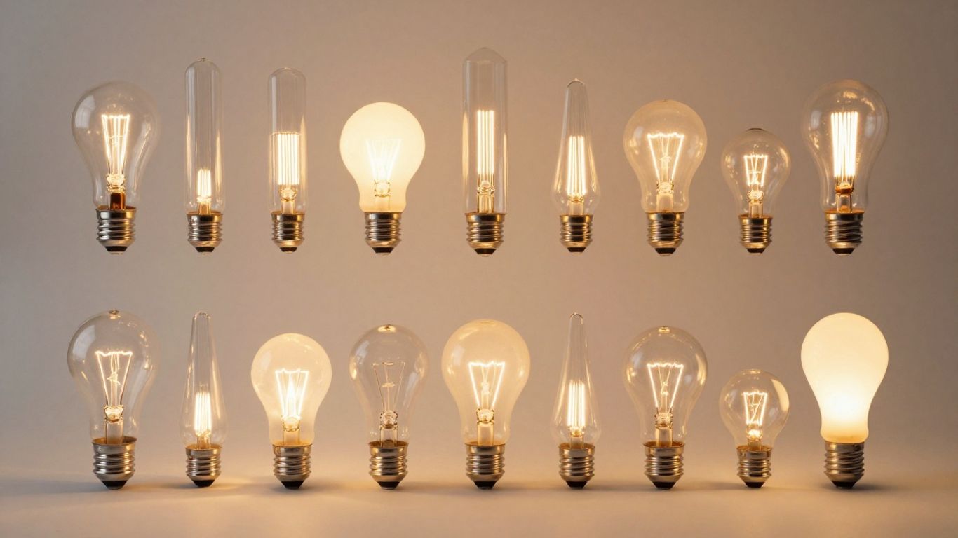 Various E27 light bulbs in different shapes and sizes.