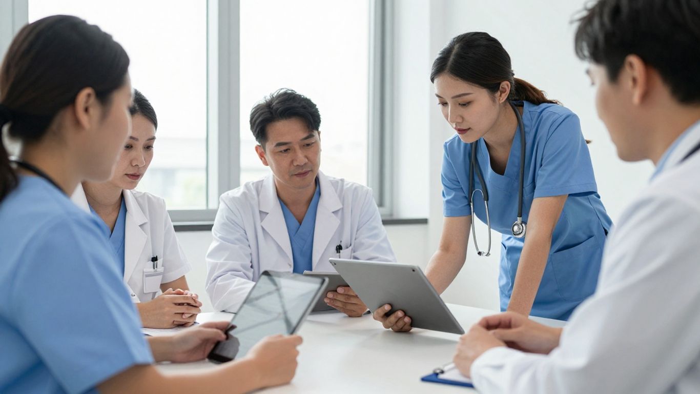 Healthcare team reviewing patient privacy procedures