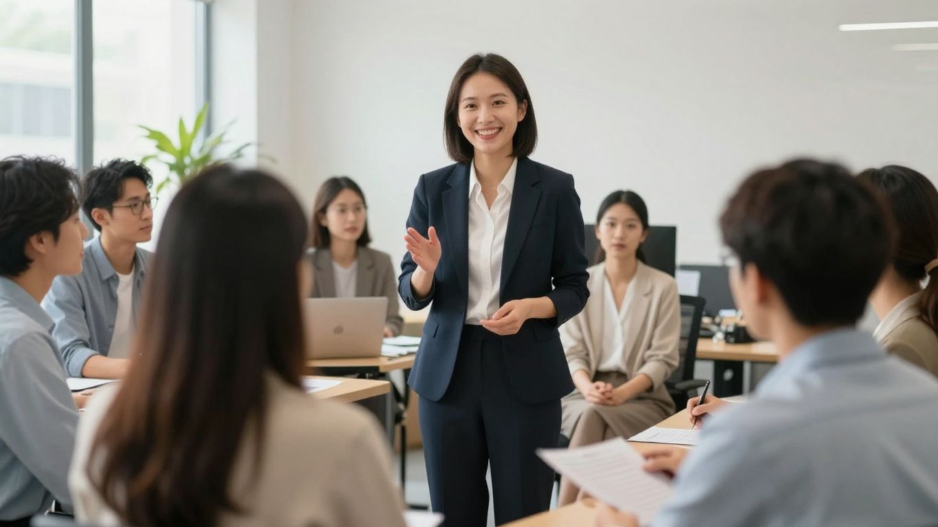 Supports coordinator assisting a group of people.