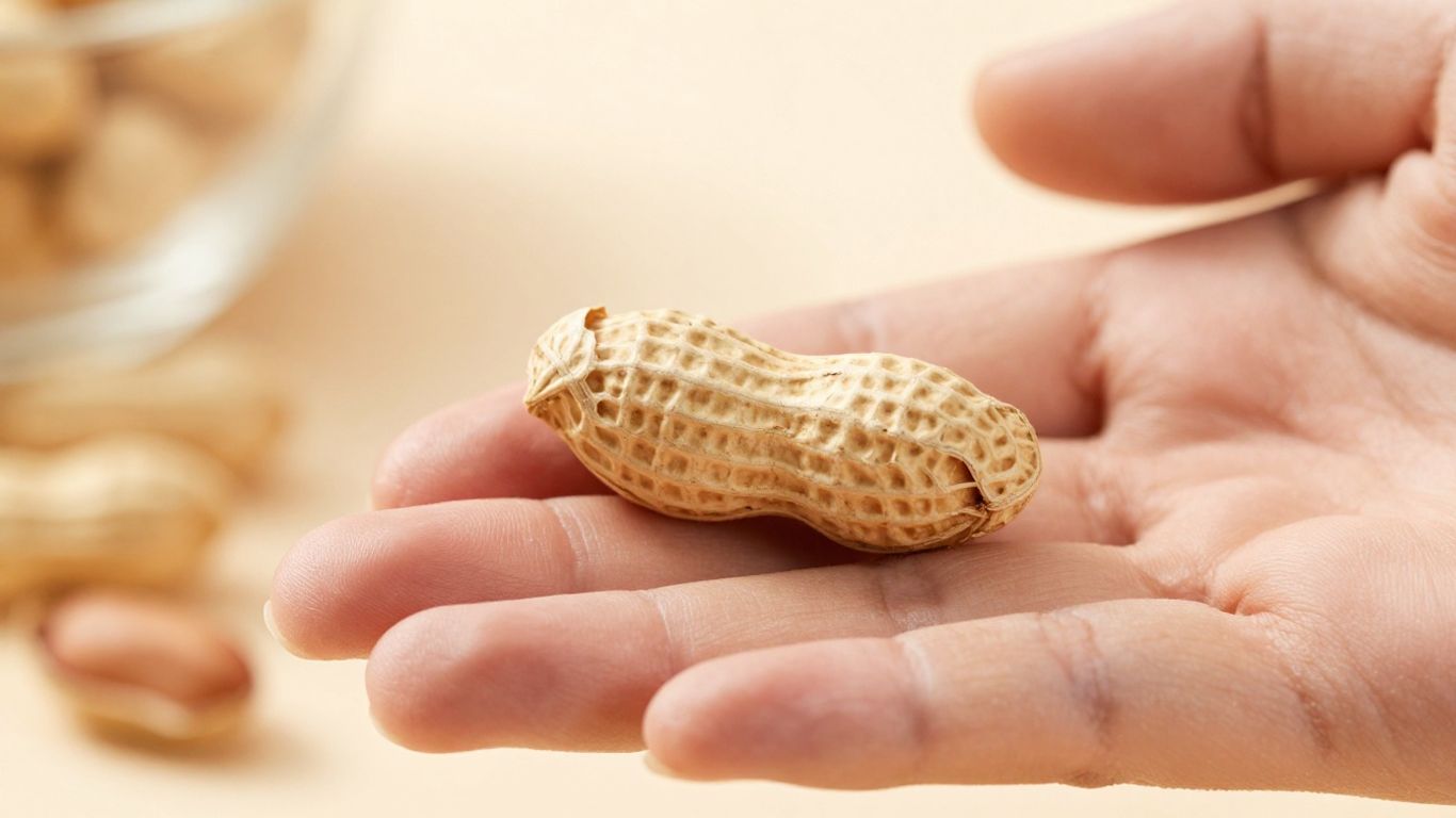 Peanut held in a hand, symbolizing a medical condition.