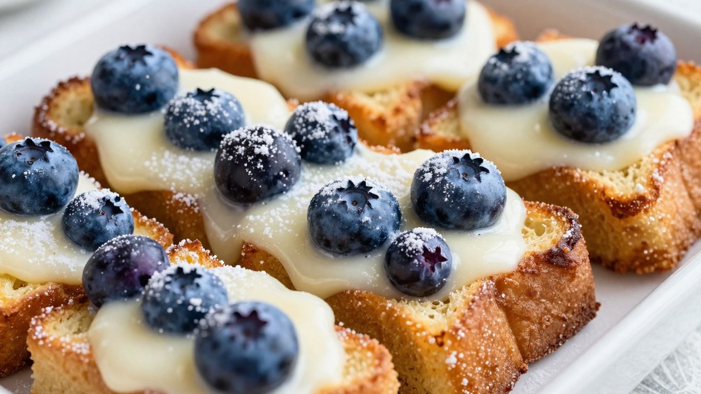 Overnight blueberry French toast in a baking dish.
