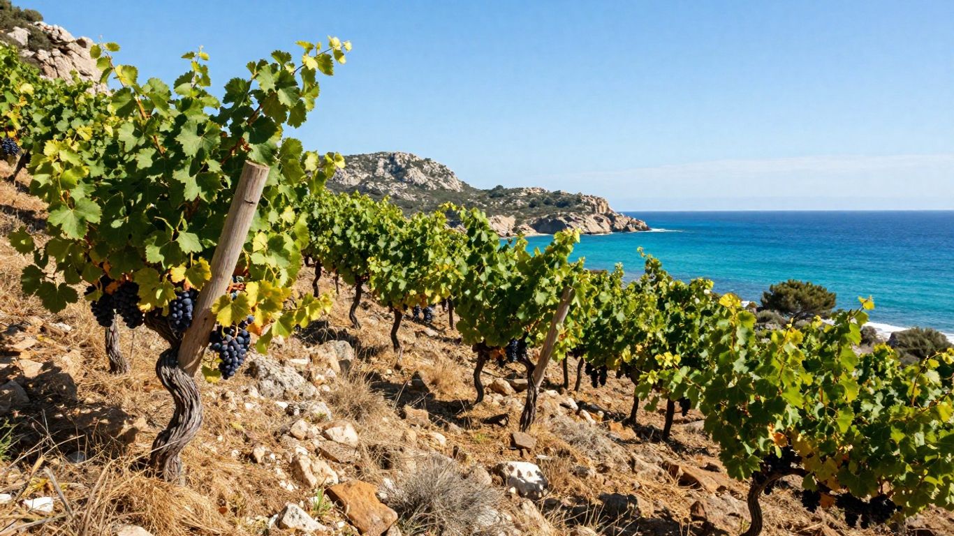 Corsican vineyard overlooking the Mediterranean Sea.