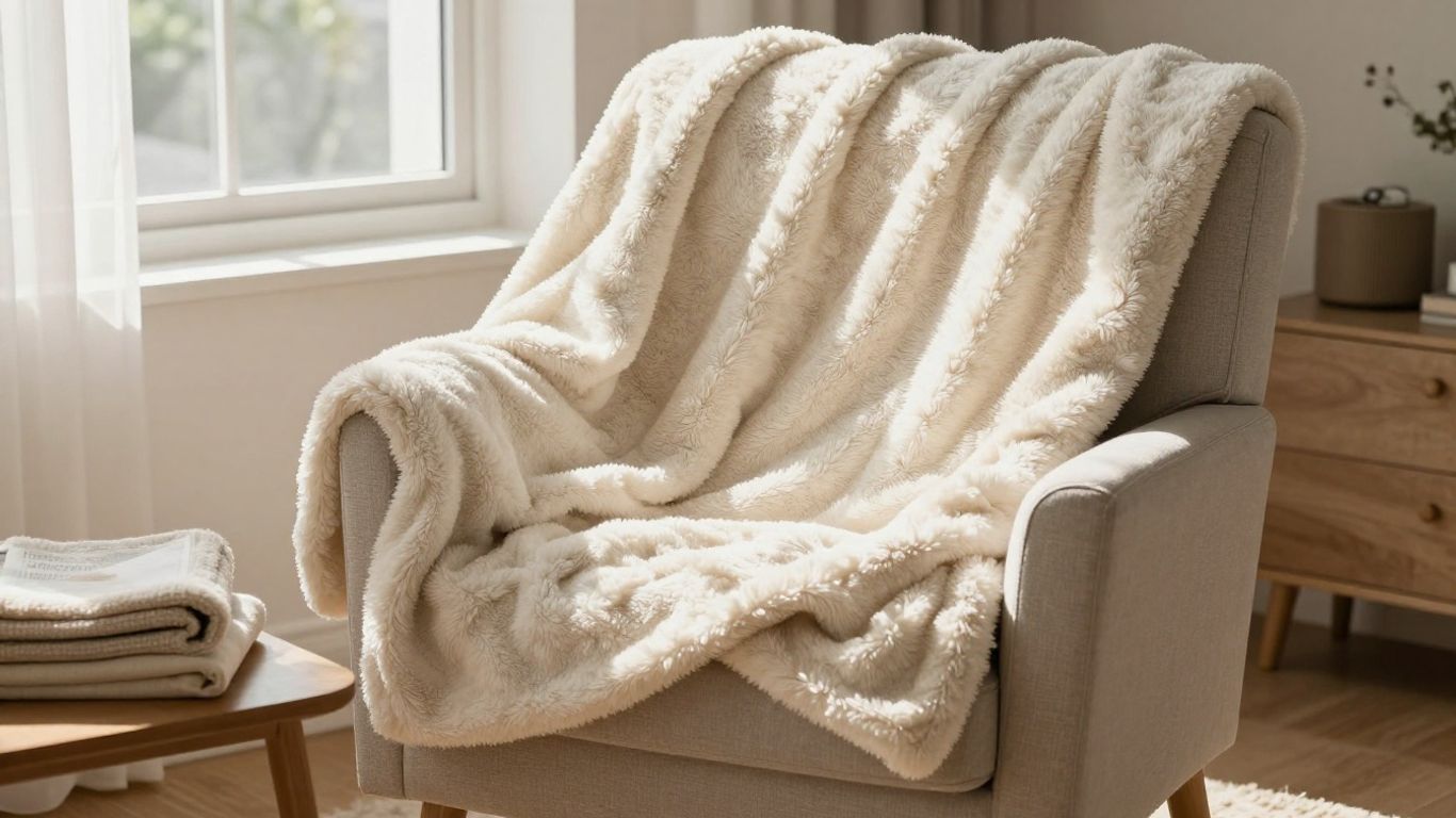 Cozy parachute blanket draped on an armchair.