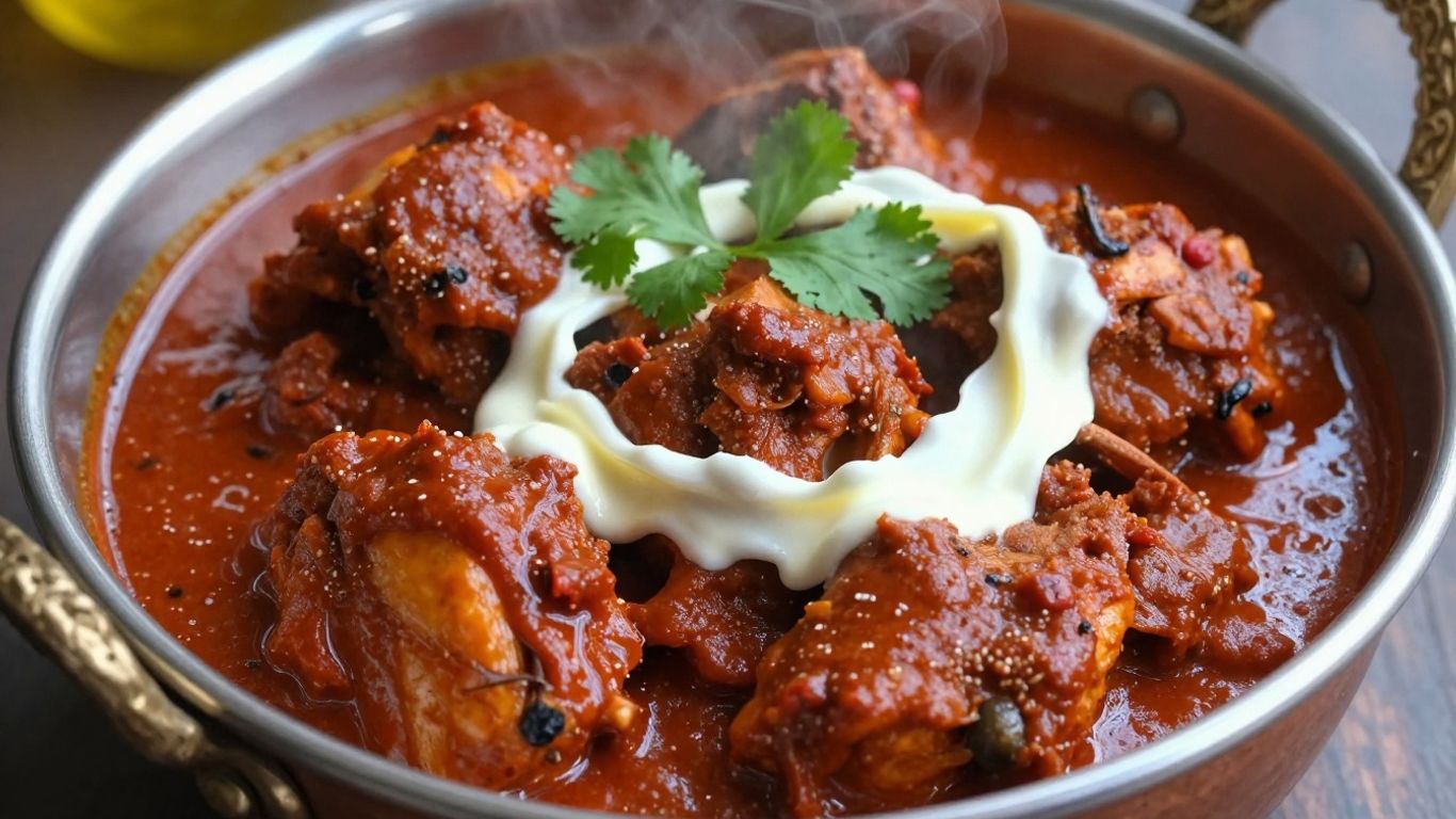 Authentic Indian chicken curry with cilantro garnish.