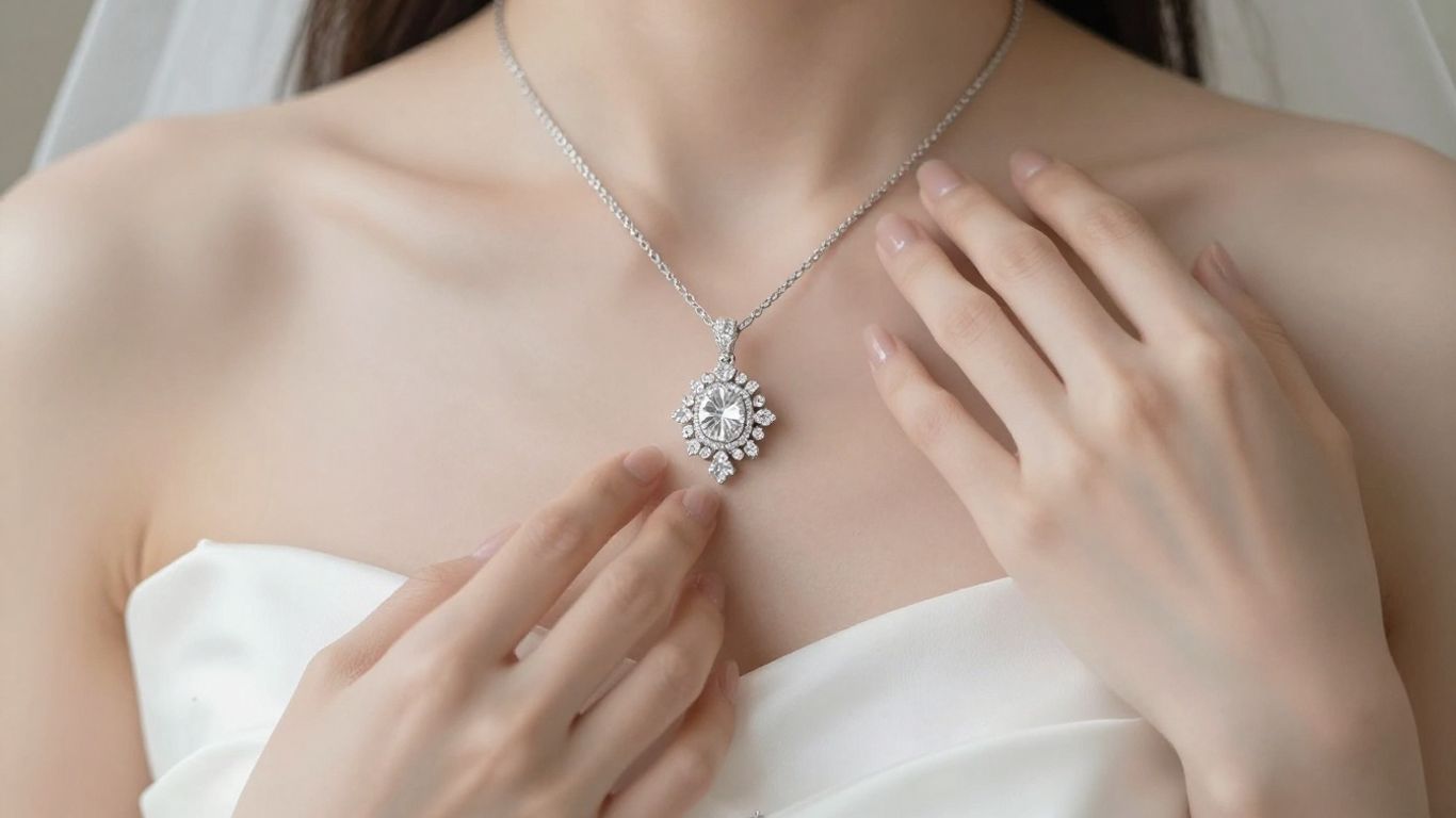 Bride wearing elegant diamond bridal jewellery set.