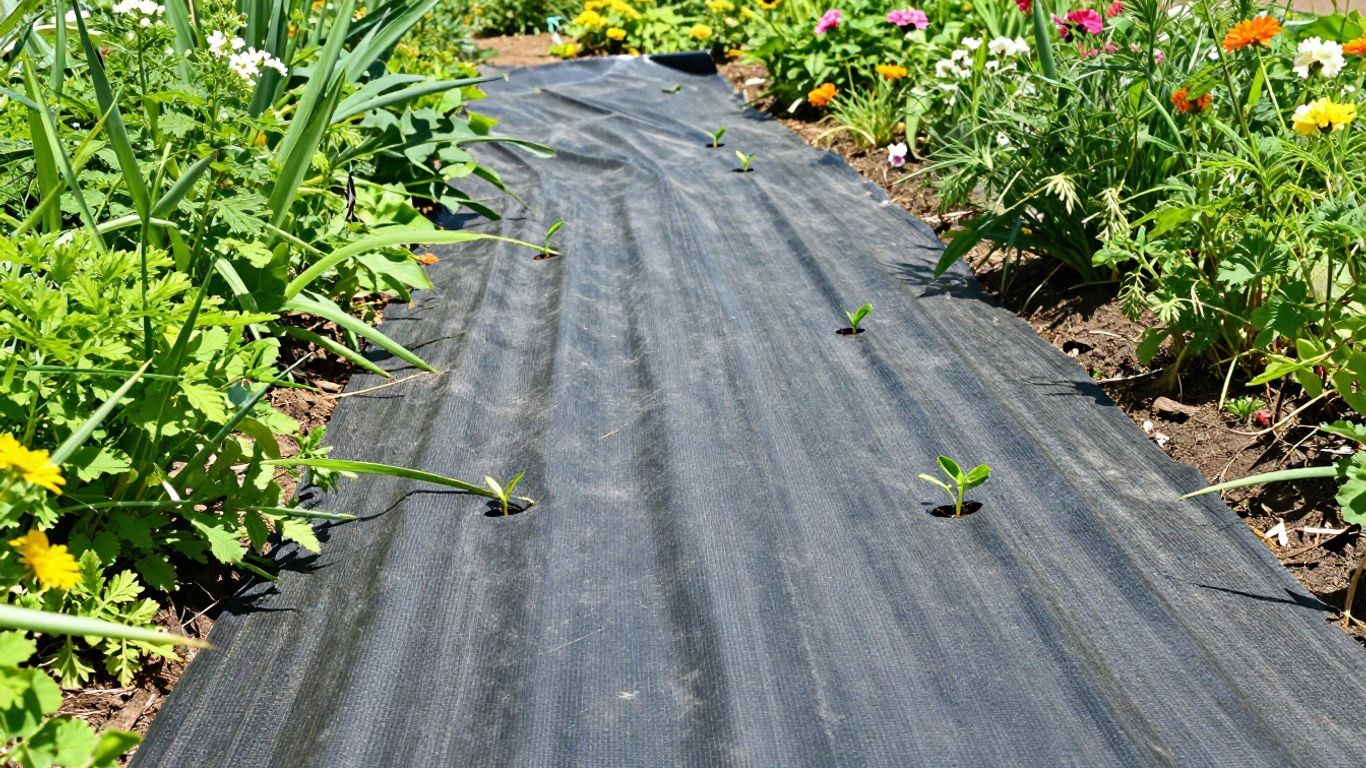 Gartenweg mit Unkrautvlies und ersten Trieben
