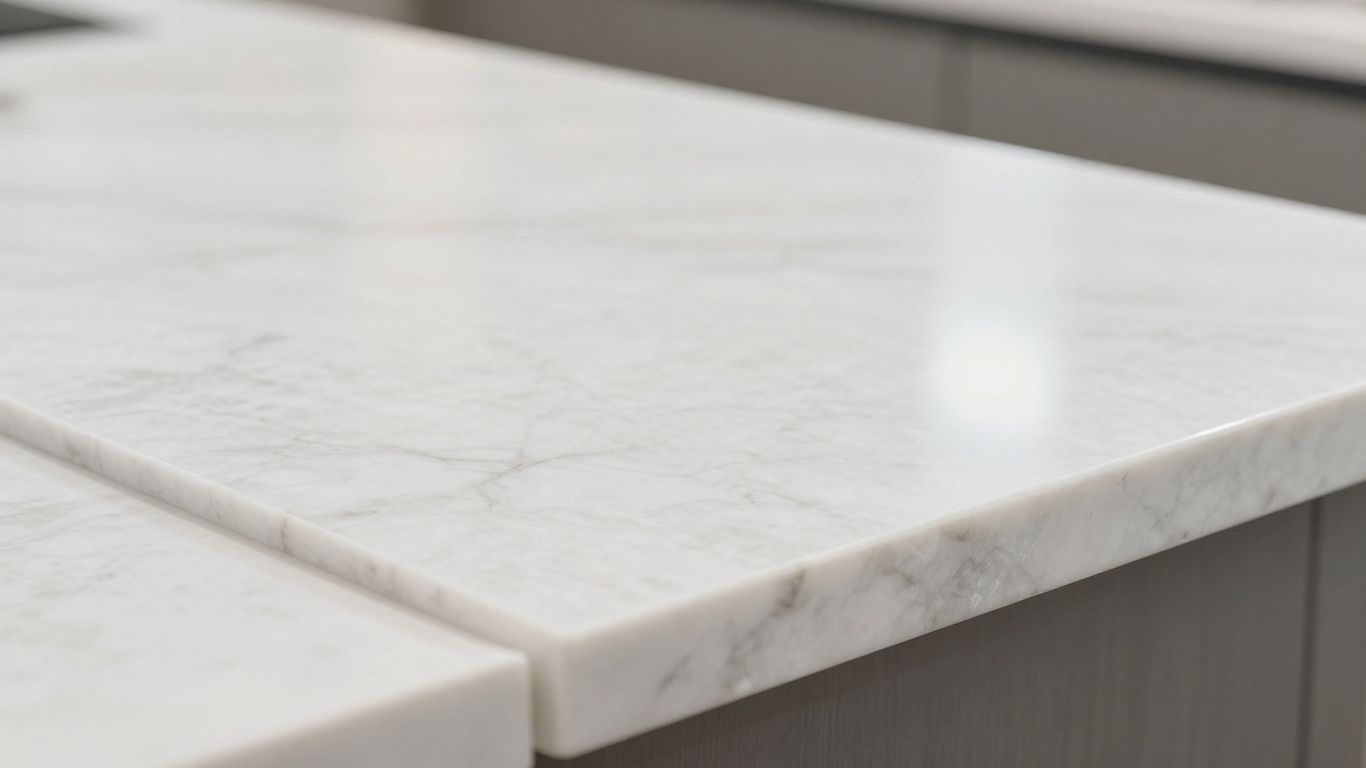 White quartz worktop with subtle veining.