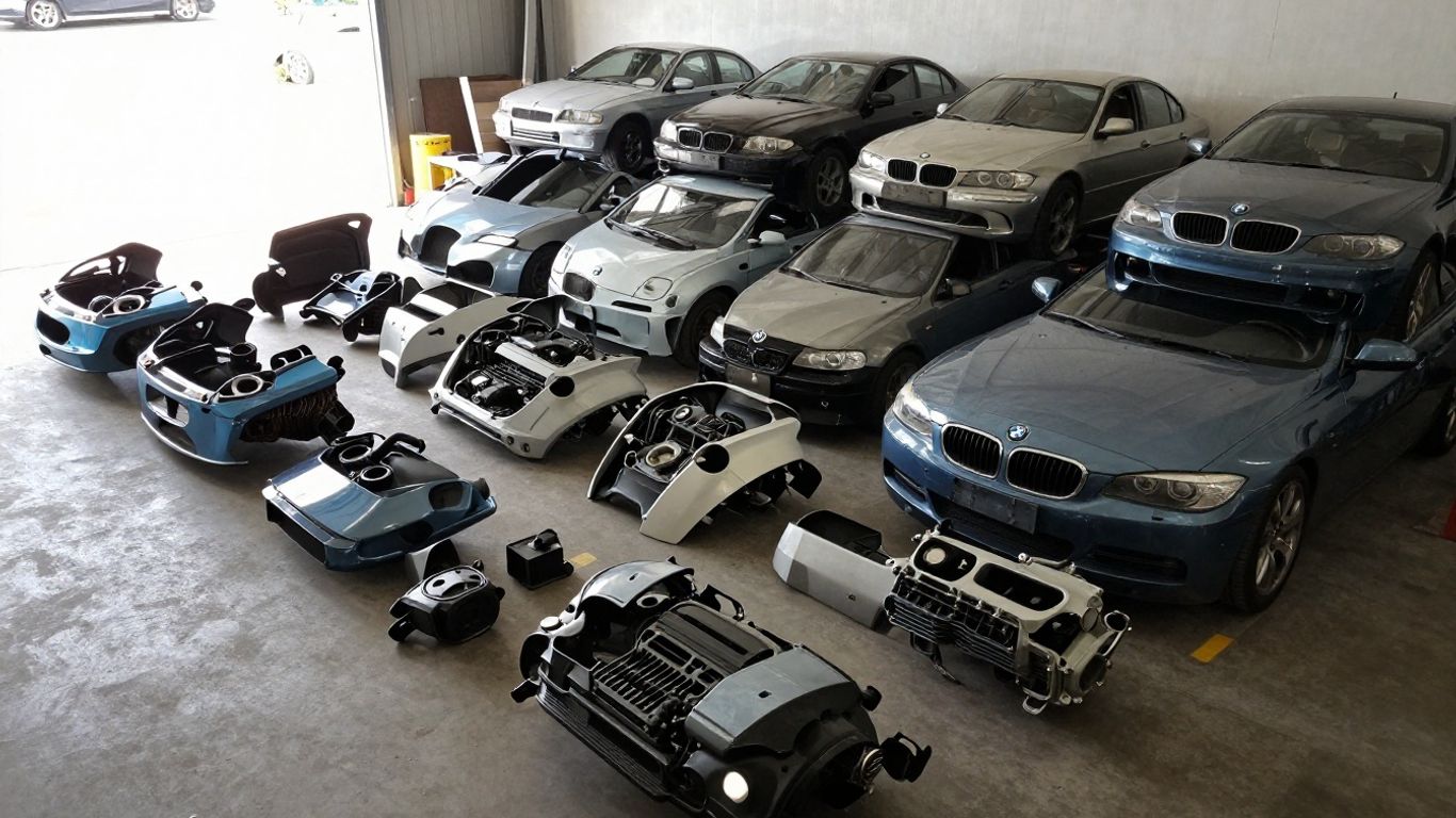 BMW car parts at a Hobart wrecking yard.