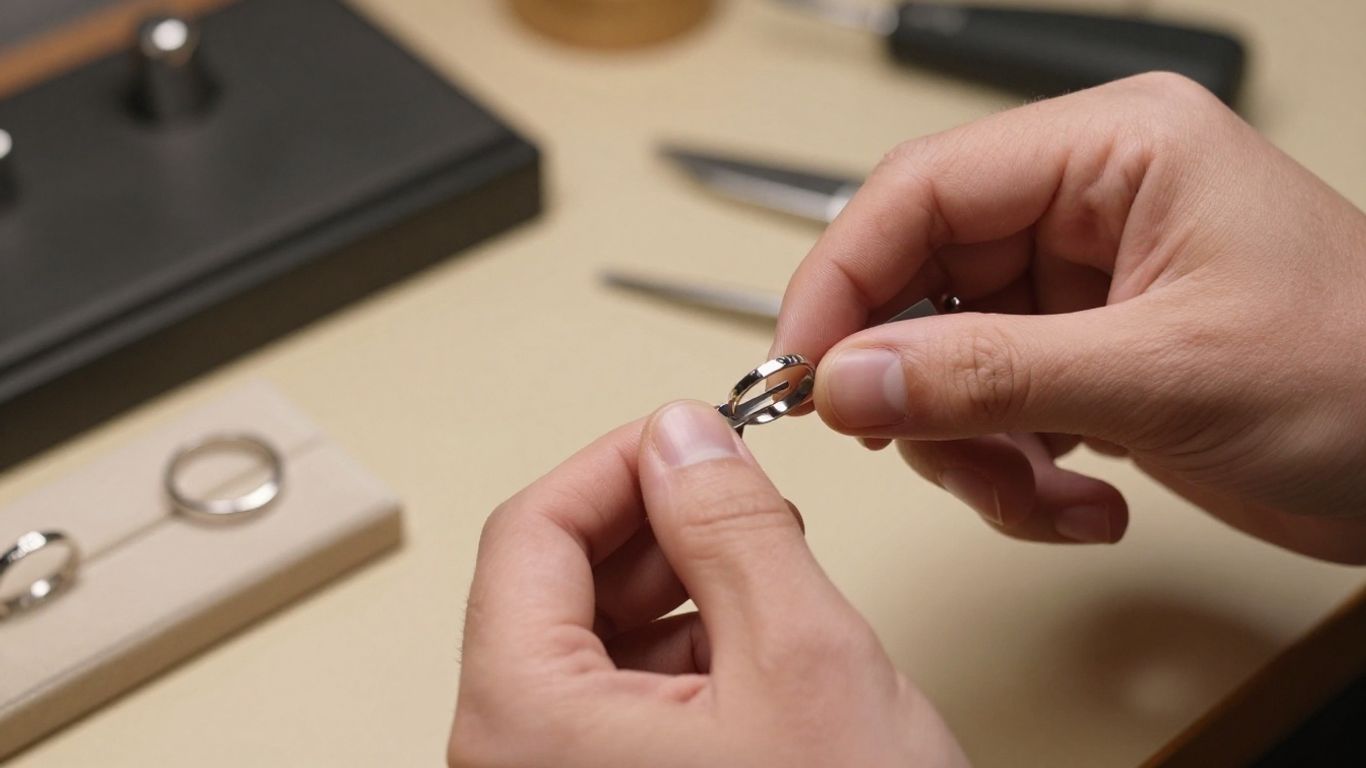 Hands checking an engagement ring size