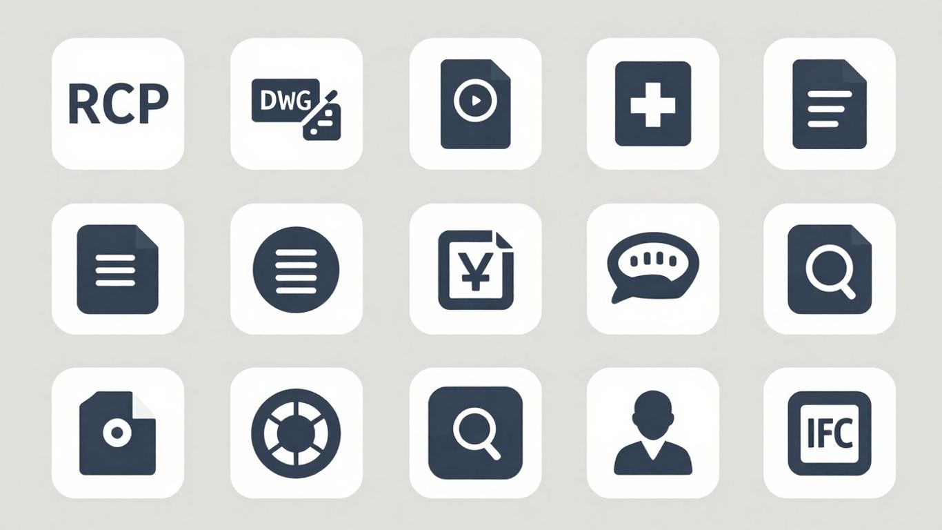 Digital file icons for RCP, DWG, and IFC formats.