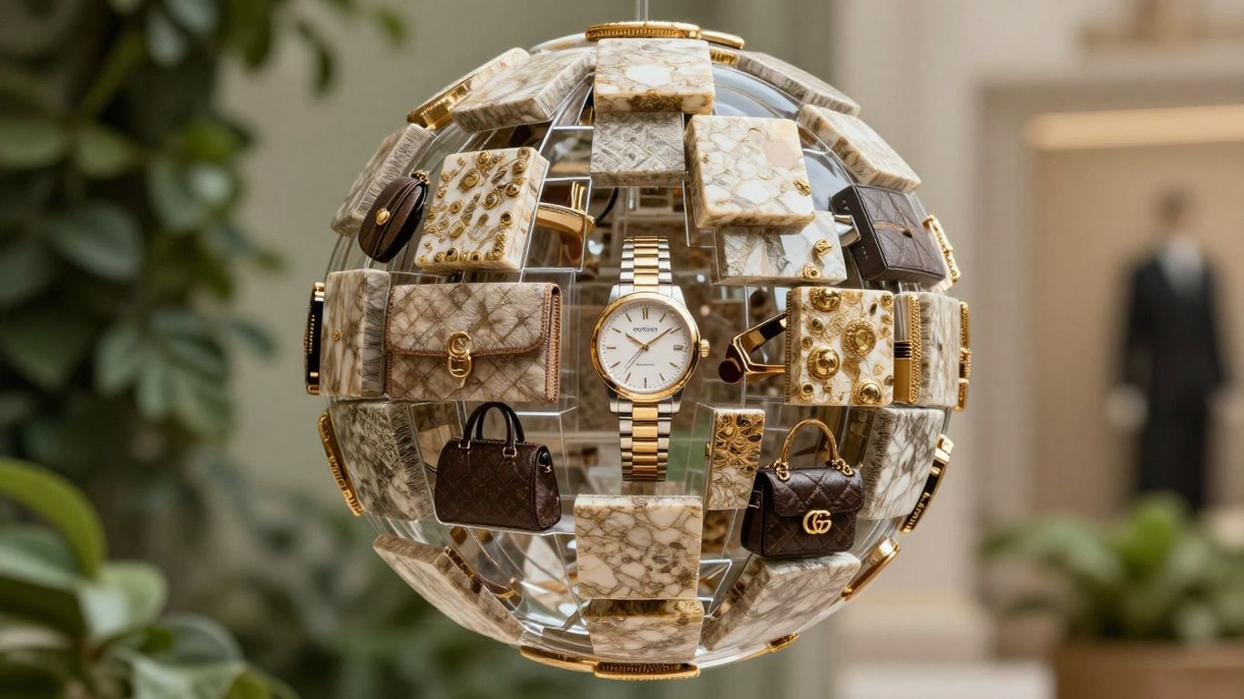 Aura Blockchain network with luxury goods and nature elements.