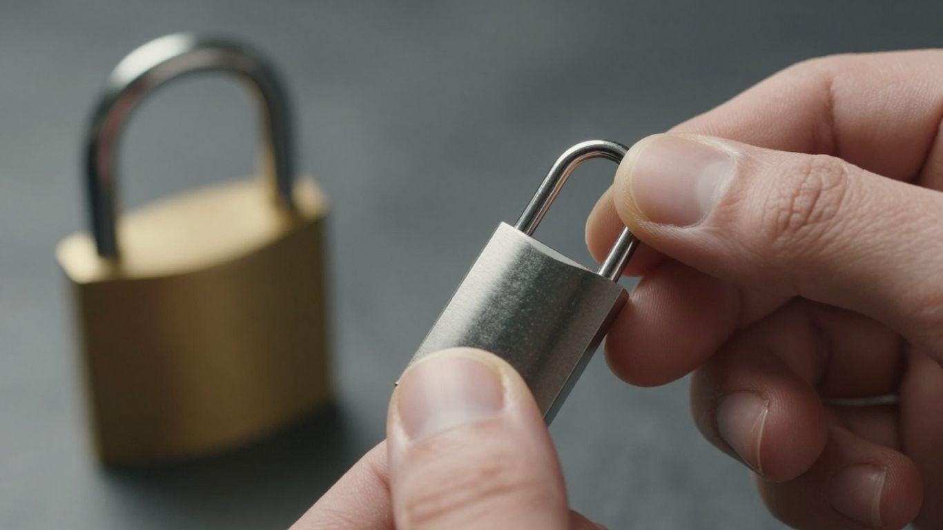 Lock picking tools and a padlock.