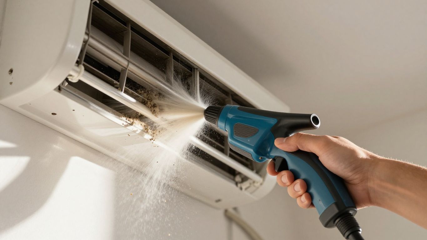 Professional air duct cleaning service removing dust from home vents.