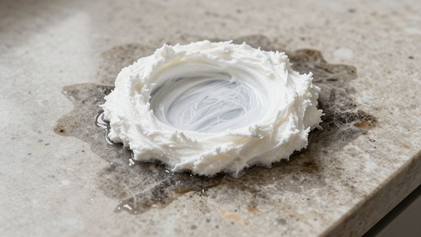 Poultice removing stain from quartzite countertop.