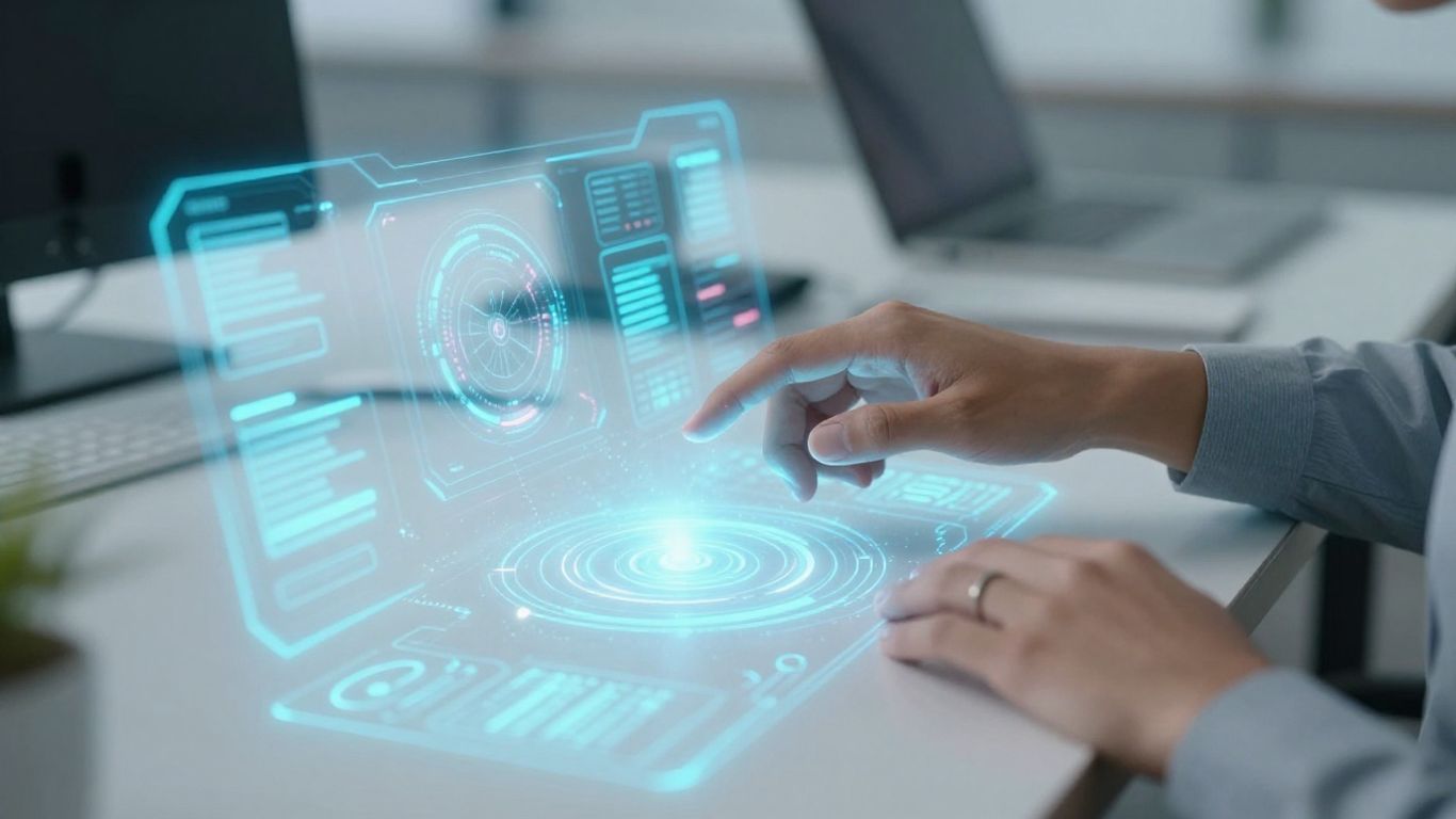 Interface IA futuriste pour la gestion client