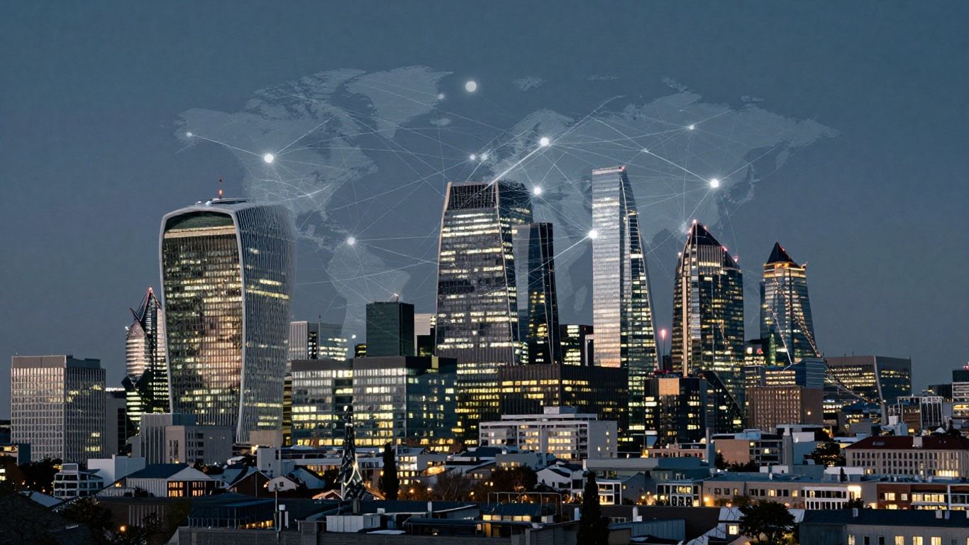 Europäische Finanzlandschaft mit vernetzten Linien