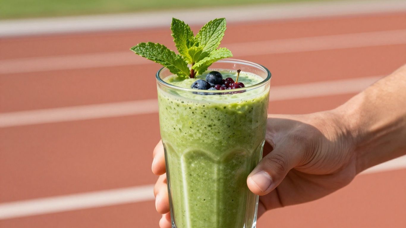 Runner enjoying a healthy green recovery smoothie after a run.