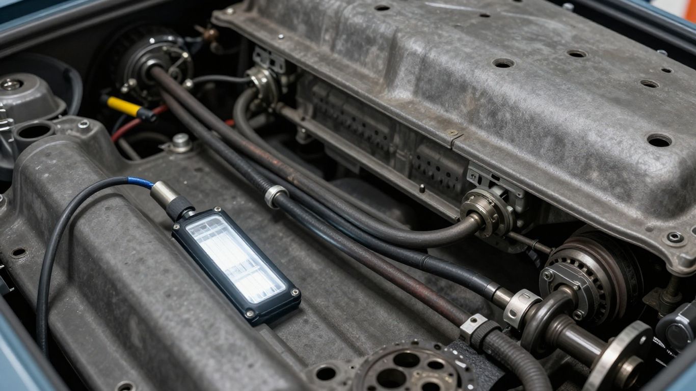 Technician checking clutch hydraulics beneath vehicle