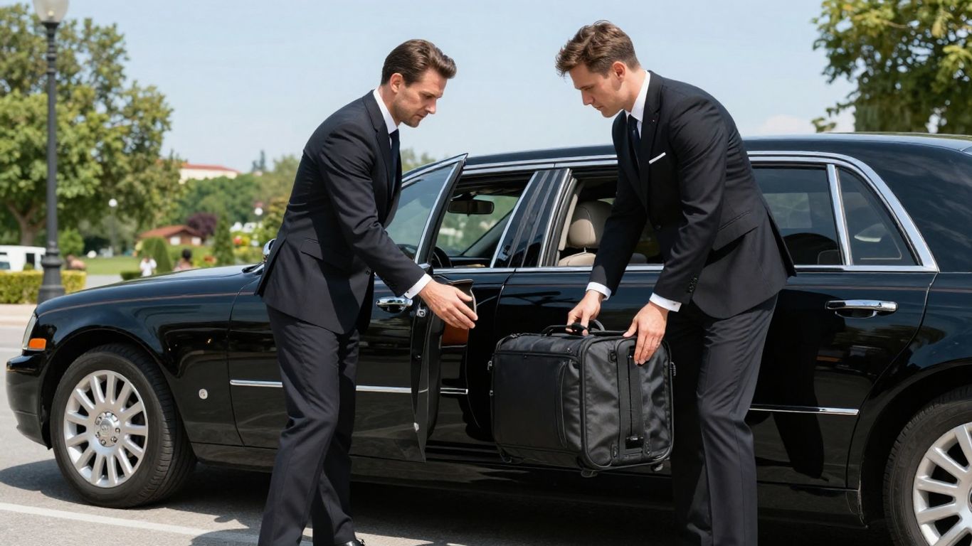Professional chauffeur assisting client with luggage