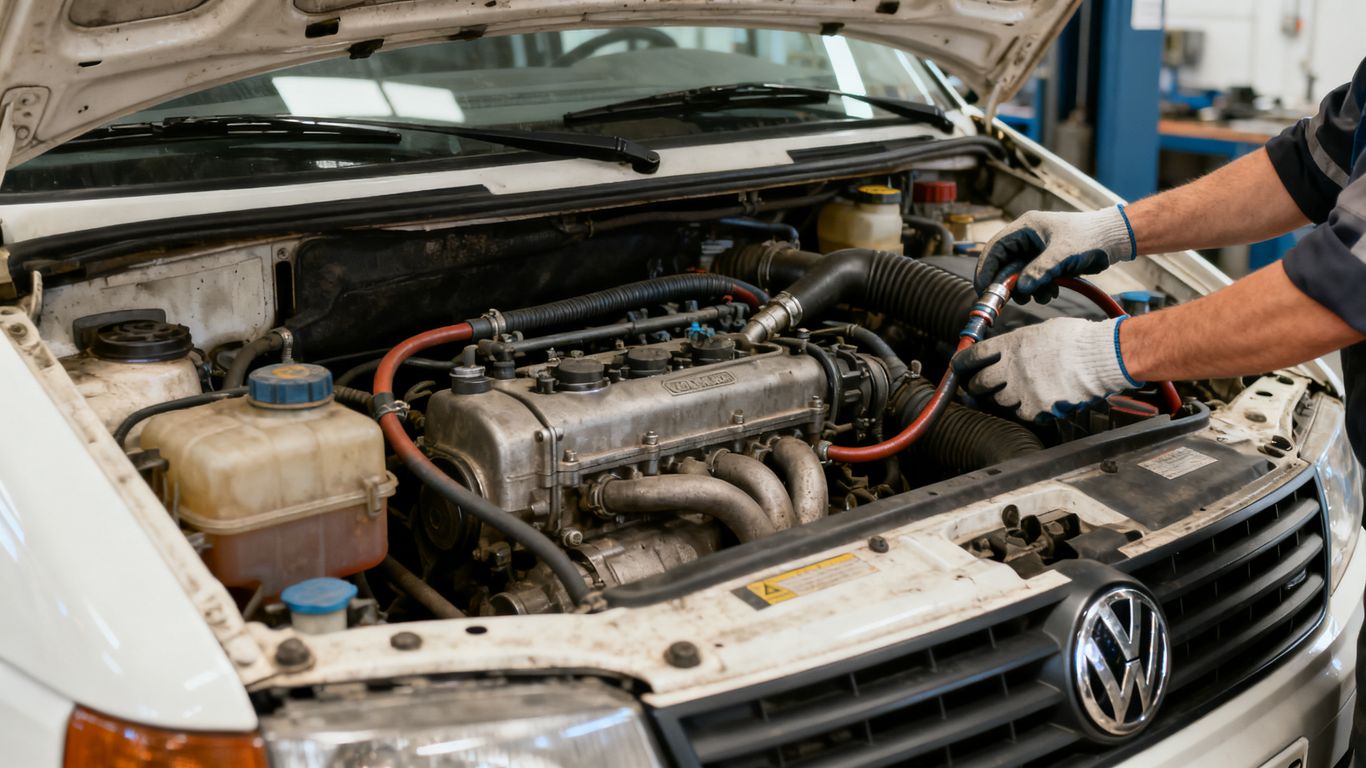 VW T5 2.0 TDI Motorraum bei geöffneter Haube