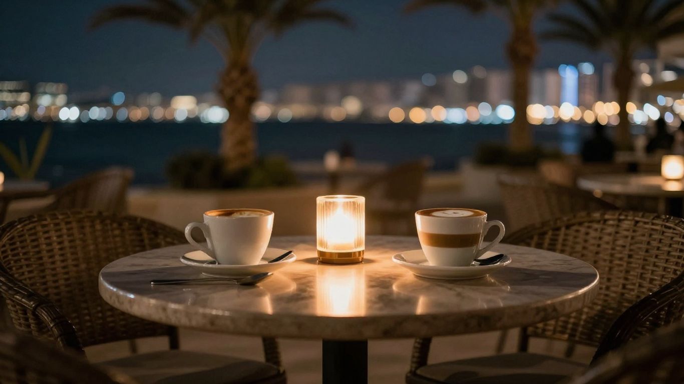 שולחן בית קפה ערוך באילת בערב