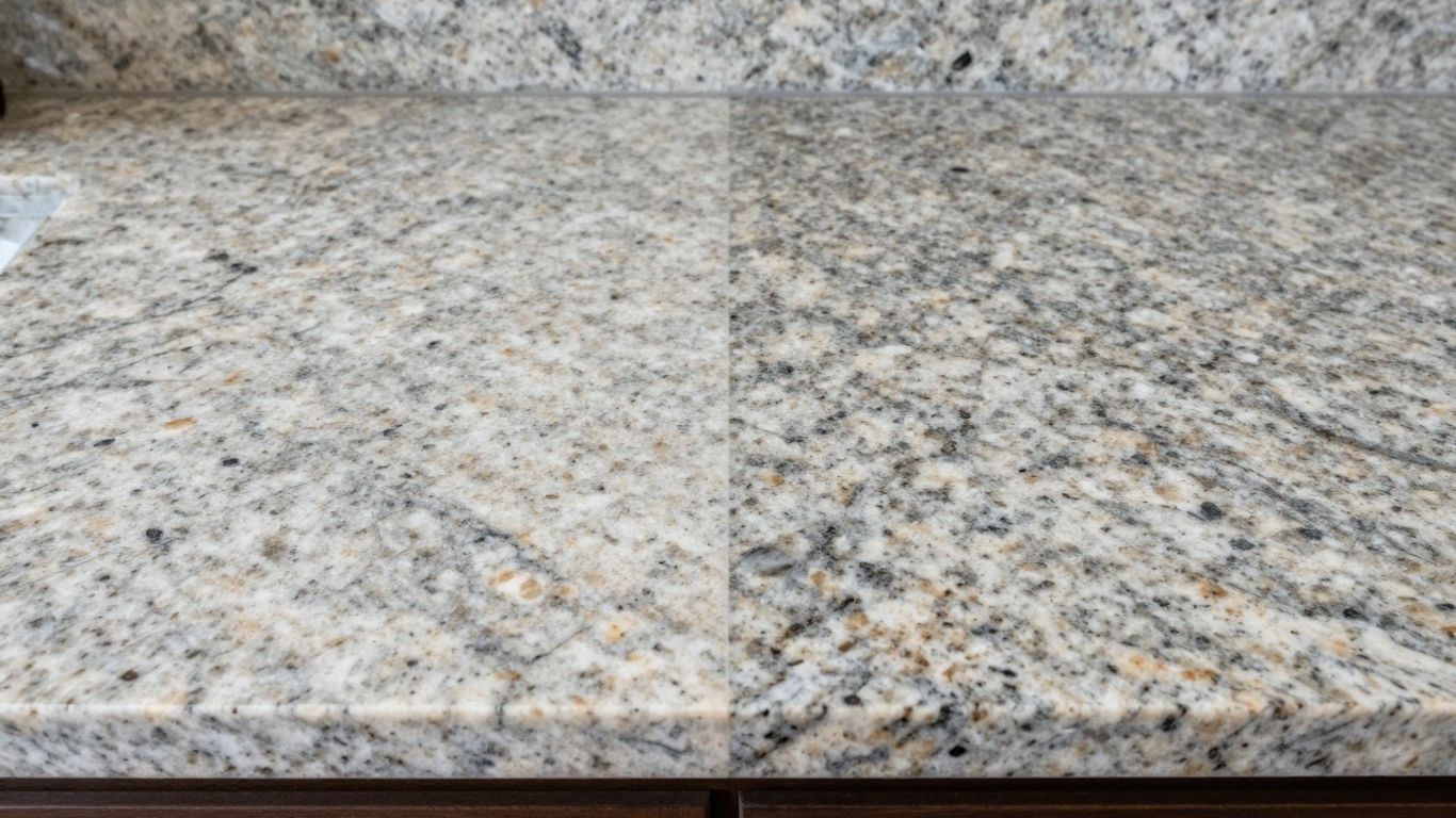Granite and quartz kitchen countertops side-by-side comparison.