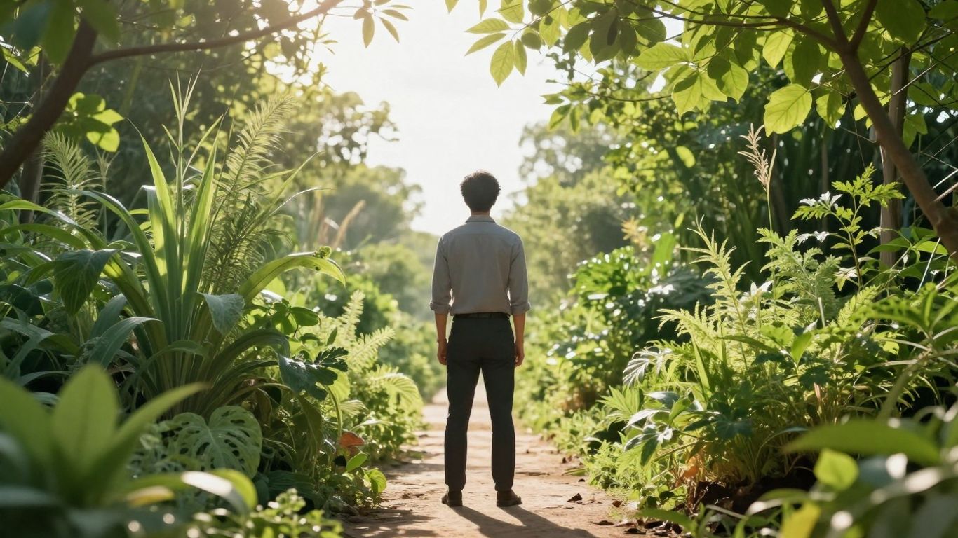 Person looking towards a bright future with plants.
