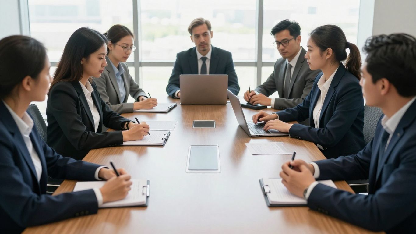 Negotiators preparing around a conference table