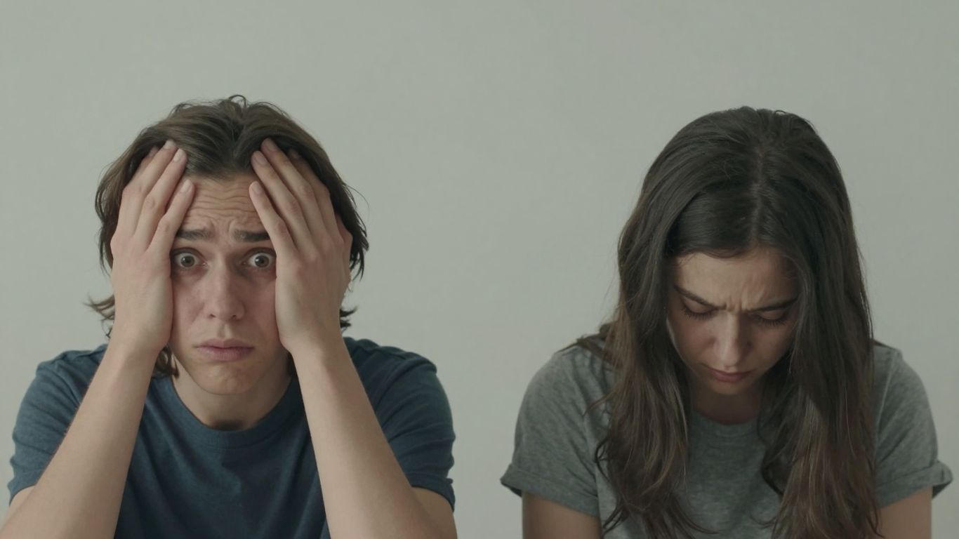 Pessoa ansiosa e pessoa depressiva, lado a lado.
