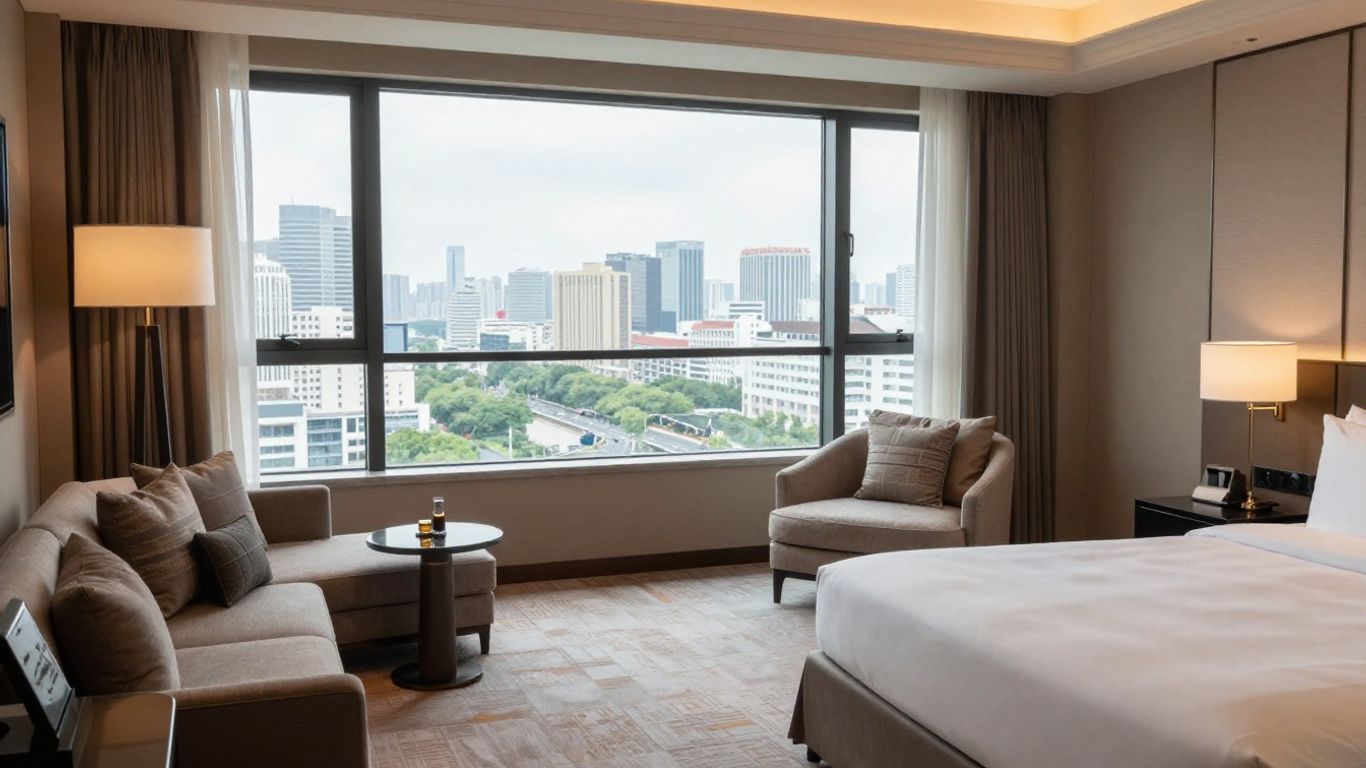 Luxury hotel suite with city view