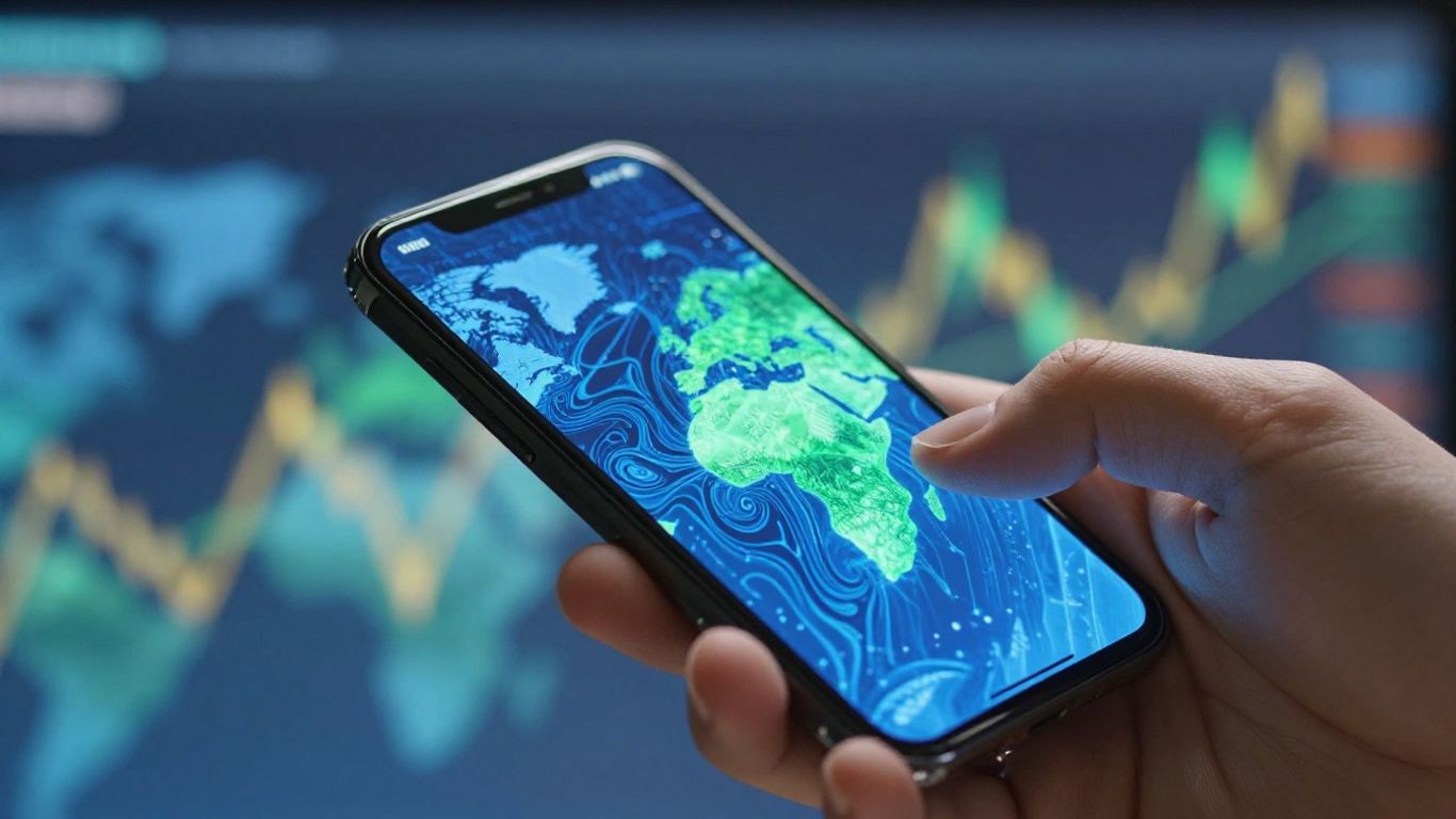 Forex trading concept with abstract currency exchange visuals.