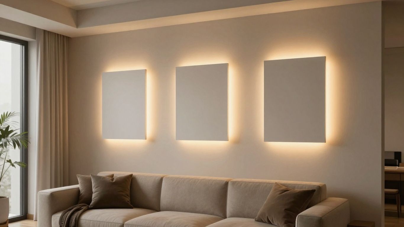 Modern wall lights illuminating a stylish living room interior.