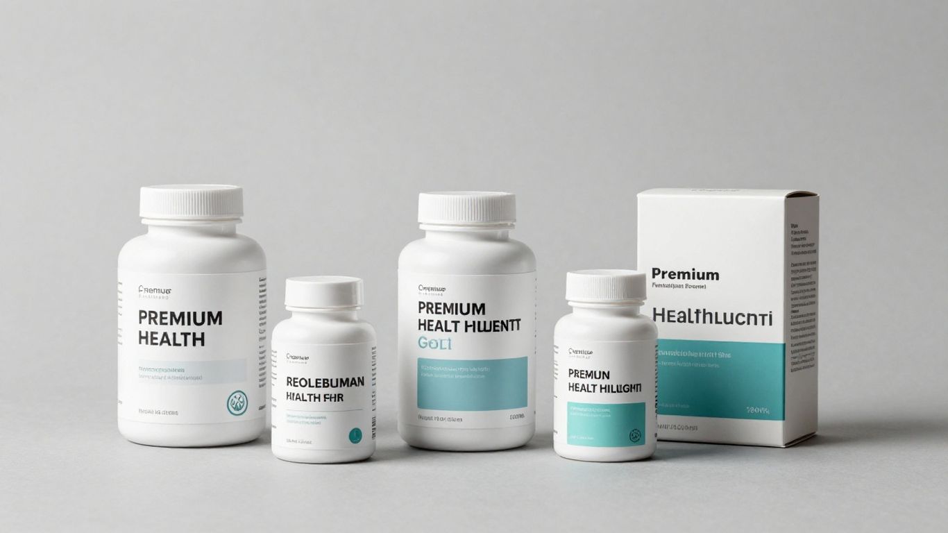 Premium health supplements in clean minimalist packaging