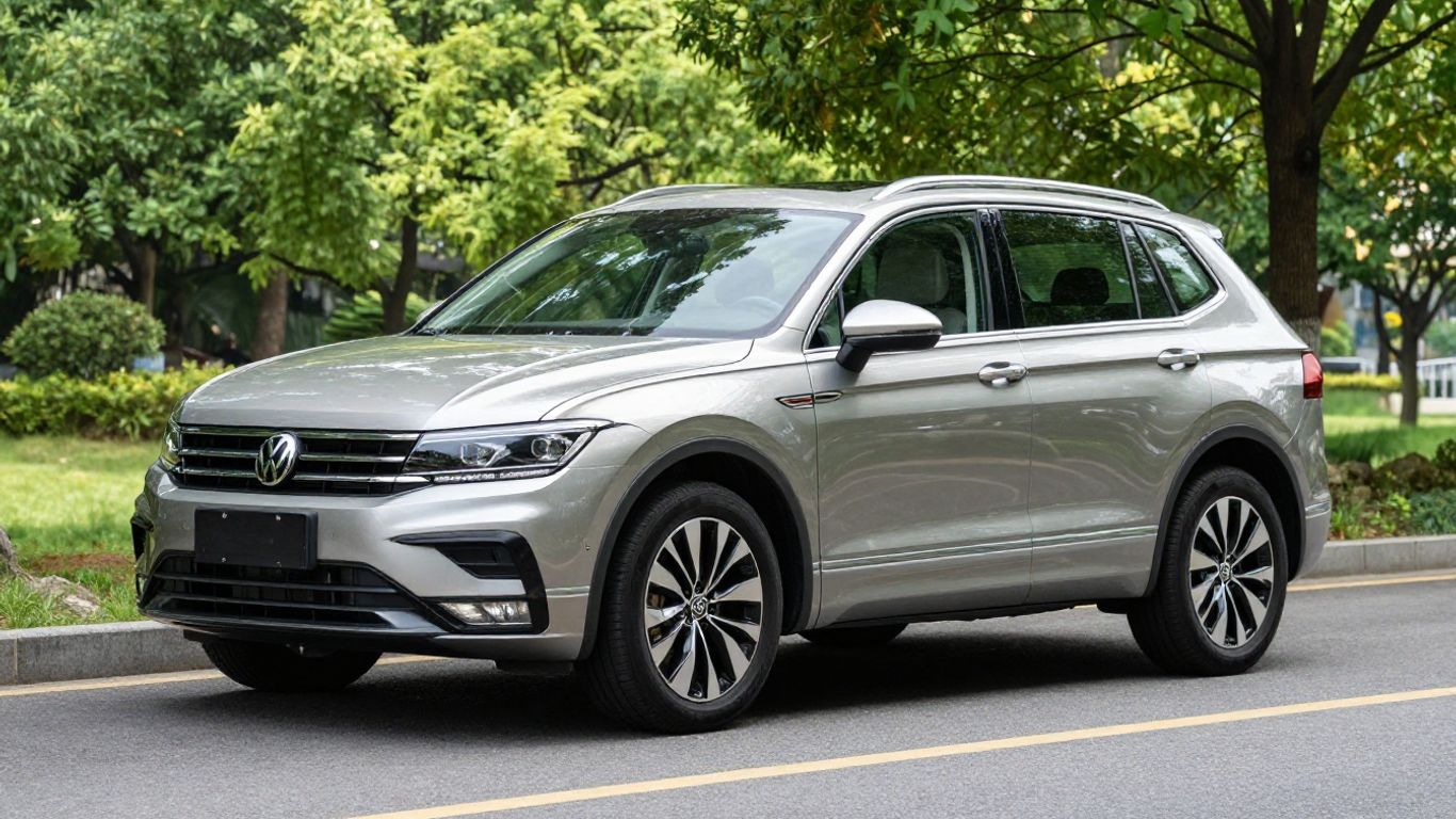 Silberner VW Tiguan SUV auf einer Straße