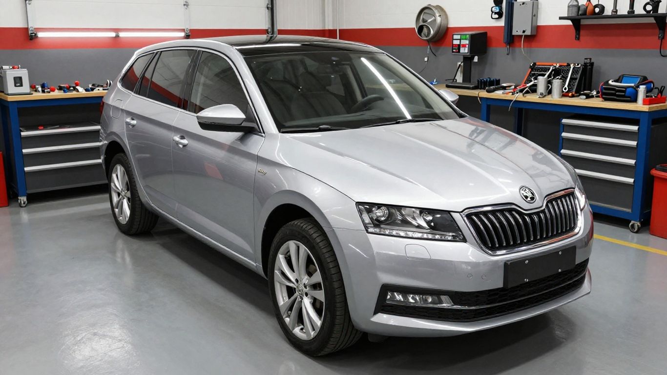 Shiny Skoda engine in a workshop